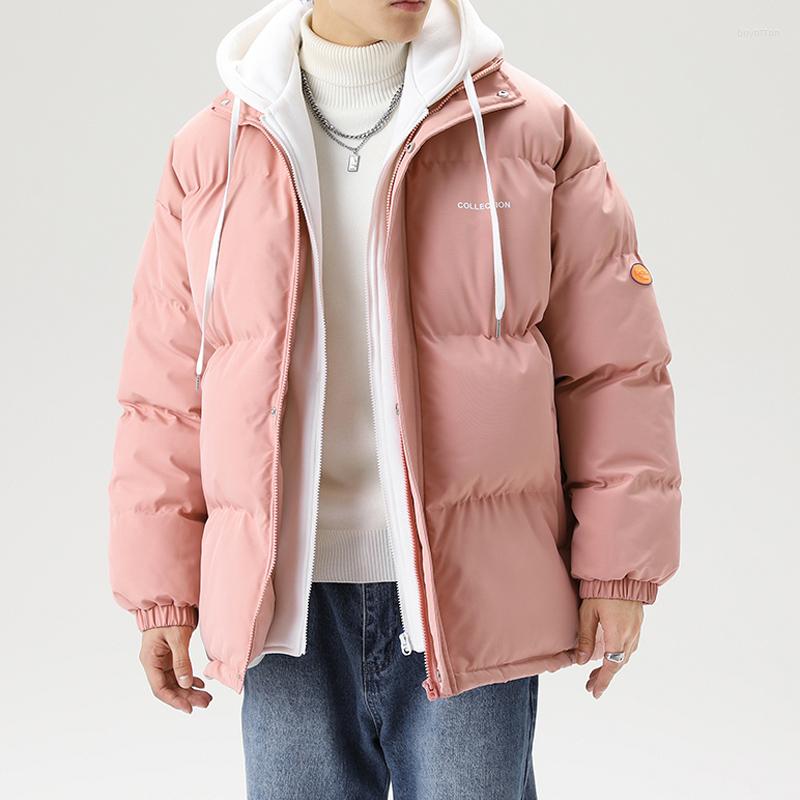 

Men's Down Winter Jacket Men Thick Warm Parkas Streetwear Fake Two Design Hoody Windproof Padded Coat Mens Clothing Outwear, Beige