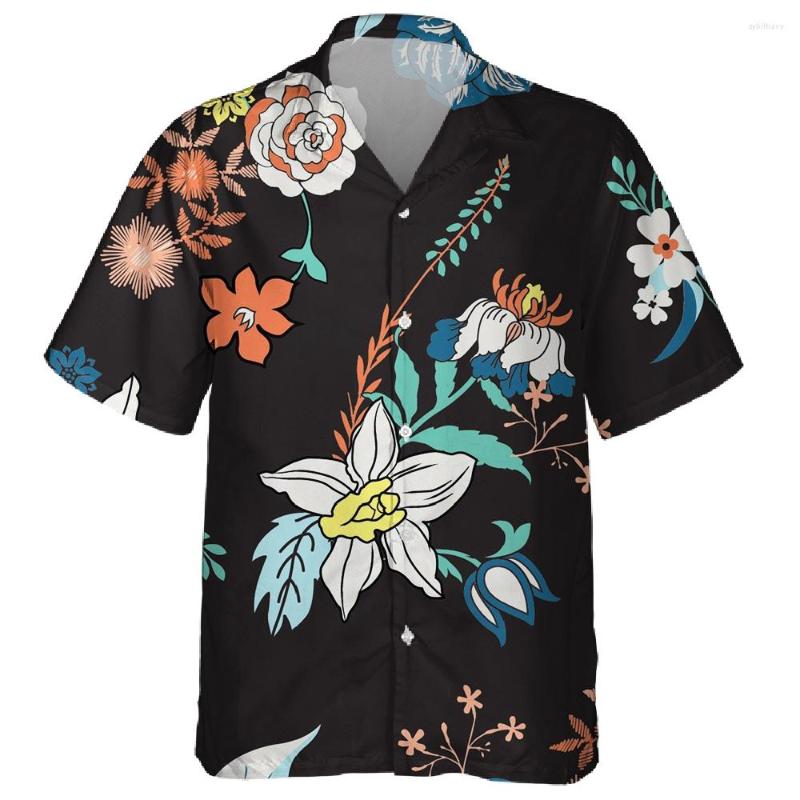 

Men' Casual Shirts 2022 Black Flower Pattern 3D Floral Print Hawaiian Mens Loose Summer Fashion Beach Shirt Oversize Male Tops, 02