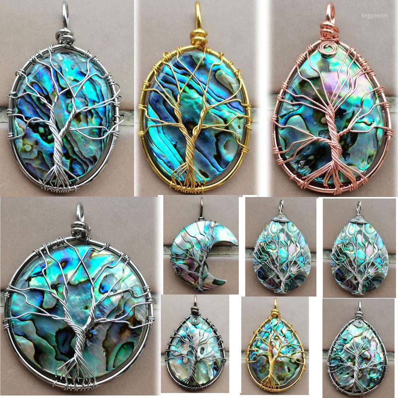 

Pendant Necklaces Tree Of Life - Zealand Abalone Shell Art Bead 1Pcs WFH934
