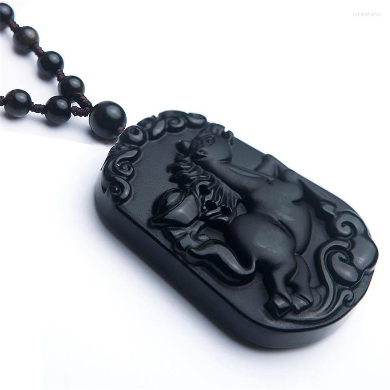 

Pendant Necklaces Natural Black Obsidian Gem Stone Horse Shape Necklace 50x33x10mm