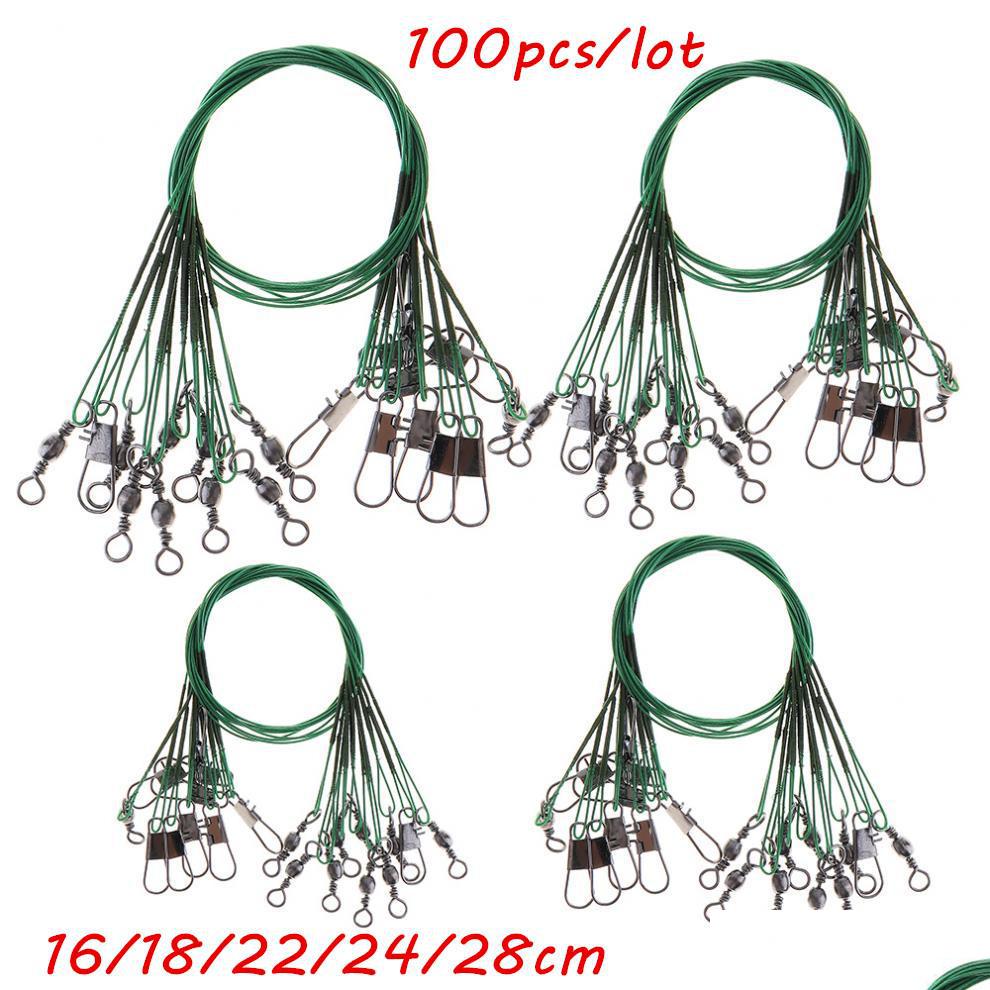 

Fishing Accessories 100Pcs/Lot 5 Sizes Mixed 16Cm28Cm Antibite Steel Wire Fishing Lines Stainless Snaps Swivels Pesca Tackle Accesso Dhvnu