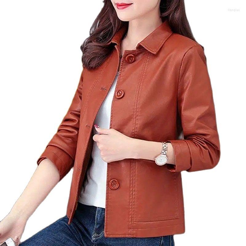 

Women's Leather Add Velvet/ Without Velvet Women's Jacket Short 2022 Autumn Winter Coat Fashion Thicken Wild PU Outerwear, Without velvet 3