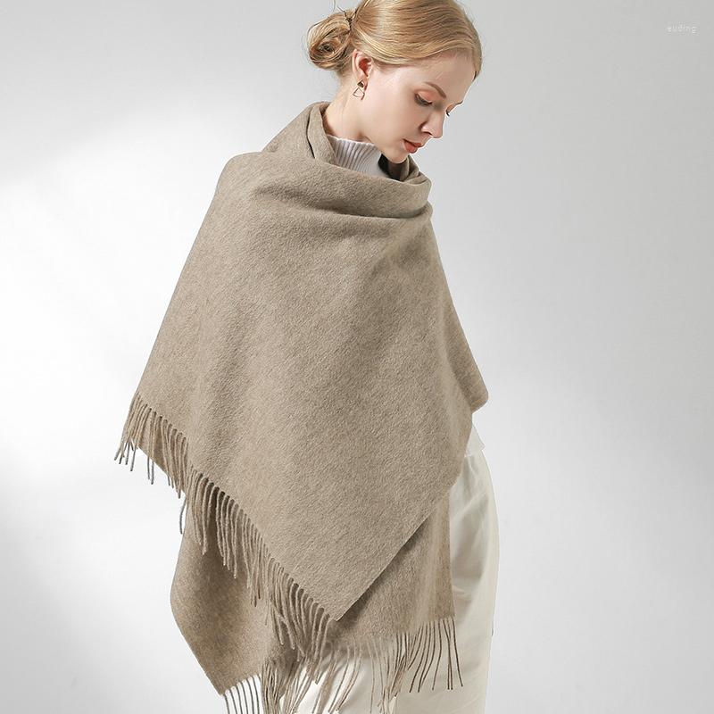 

Scarves Winter Wool Scarf For Women Warm Neck Tassels Pure Shawls And Wraps Solid Cashmere Pashimina Luxury Echarpe