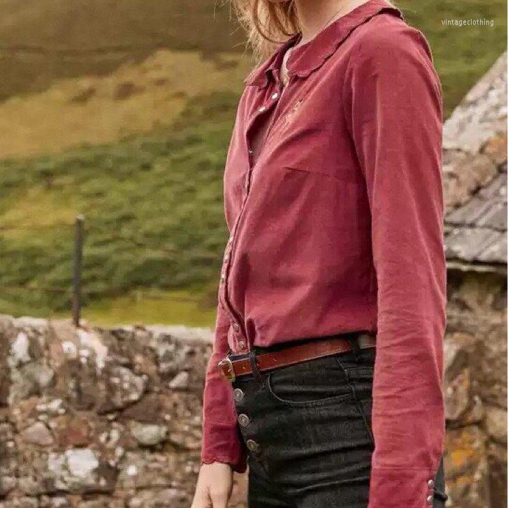

Women's Blouses Women Shirt 2022 Fawn Embroidered Doll Collar Corduroy, Rose red