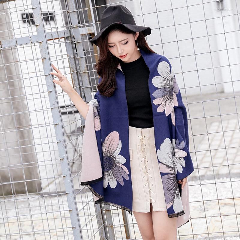 

Scarves Mingjiebihuo Autumn Large Flower Warm Scarf Woman Winter Long Wearing Fur Dual Use Fashion