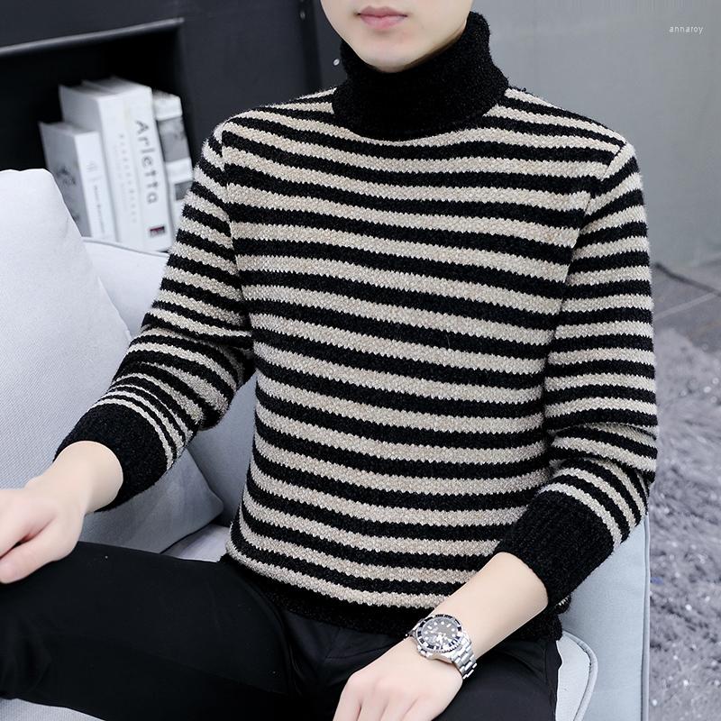 

Men's Sweaters Winter Men's All-match Turtleneck Stripe Sweater Slim Warm Casual Pullover Knit Men Clothing, Green