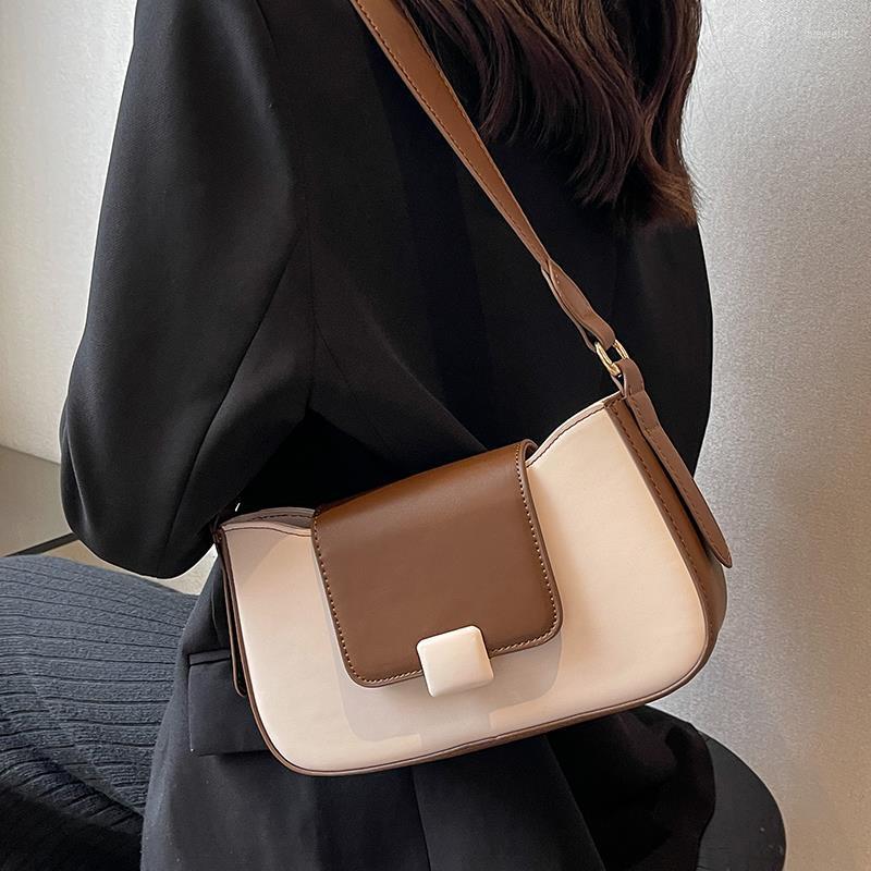 

Evening Bags 2022 Ladies Retro Contrast Color Shoulder Bag Fashion All-match Texture Messenger High-quality Net Red Small Square, Beige