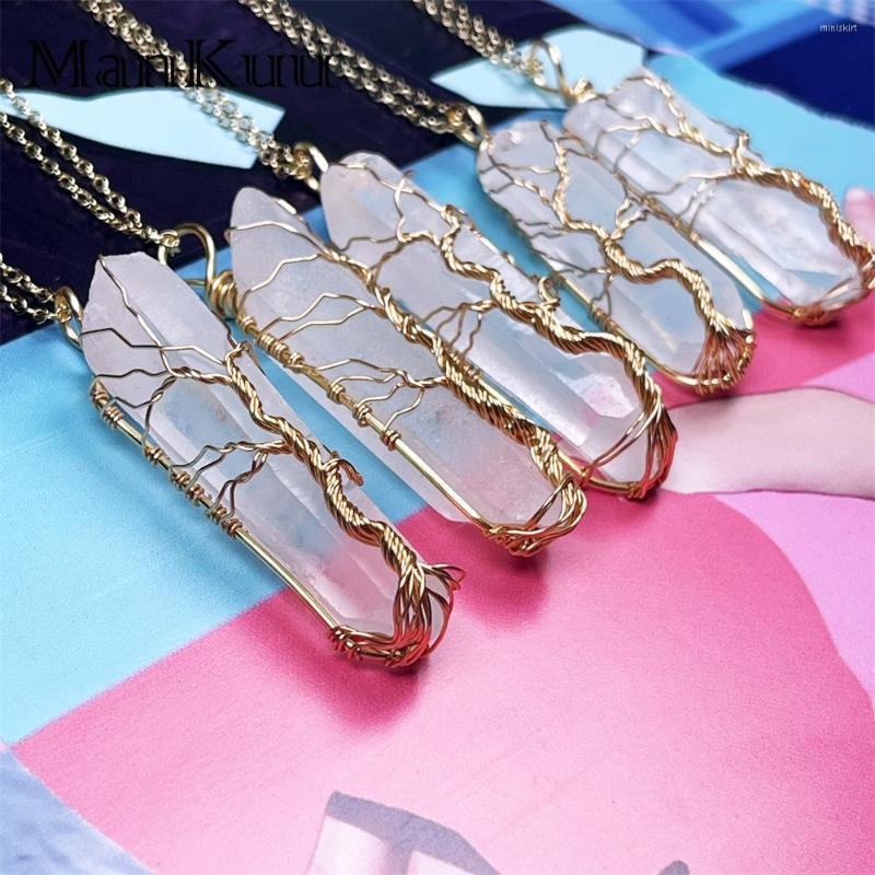 

Pendant Necklaces Mankuu Natural White Rock Crystal Druzy Necklace For Women DIY Handmade Jewelry Gold Filled Wire Wrapped
