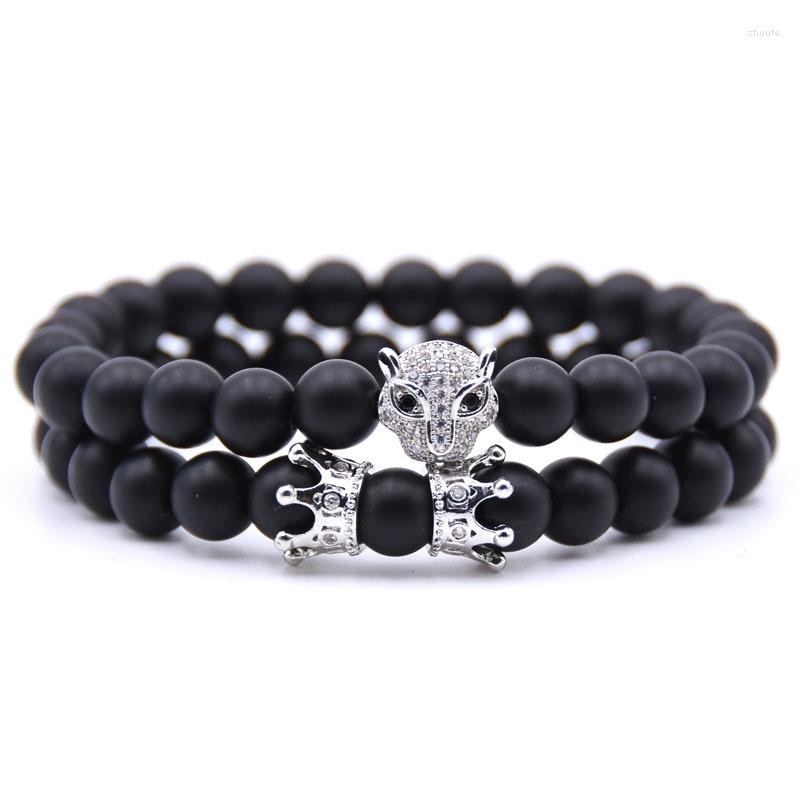 

Charm Bracelets 8MM Black Matte Onyx Micro-inlaid Zircon For Men Women 2Pcs/Set Couples Distance Bracelet Gift