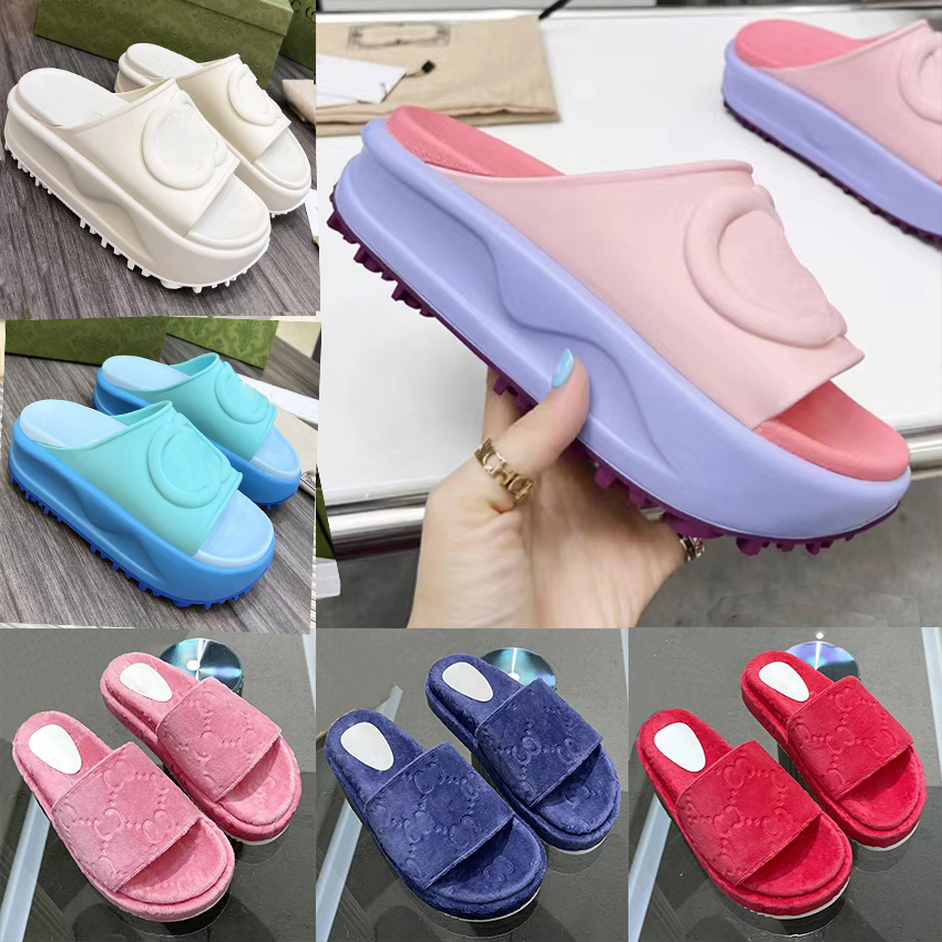 

2022 womens slipper fashion embroidered canvas designer slides slip on slippers girls 60mm Canvas covered platform sandals and dust bags big, #6