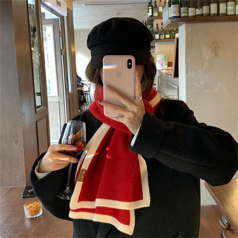 

Scarves Korean Fashion Thick Warm Scarf For Women Pure Color Ladies Knitting Cashmere Female Winter To Increase Ahawl Men's