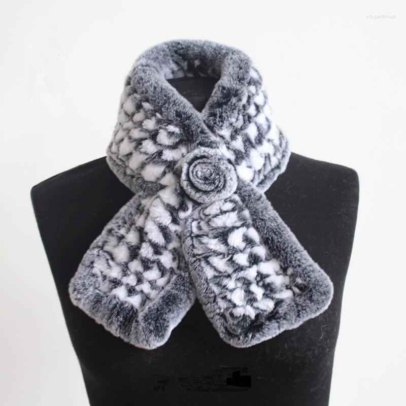 

Scarves Fur Of Natural Rex Women Winter Autumn Plaid Knitted Warm Thicken Wraps S107