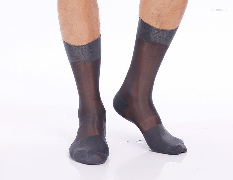 

Men's Socks Basic Solid Black White For Business Men Summer Transparent Mesh Tube Ultra-thin Elastic Silky Stockings