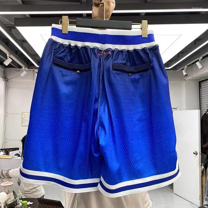 

Men's Shorts Double-layer Mesh Breathable Beach Embroidered Pants Men's Basketball Sweatpants, Blue