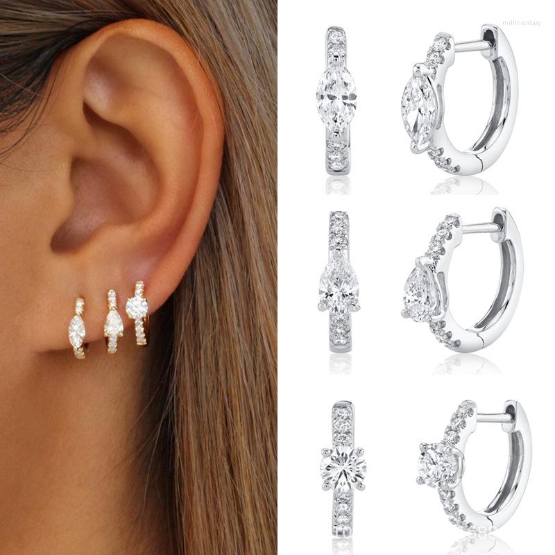 

Hoop Earrings 1Pair Fashion Geometric Zircon For Women Silver Gold Plated Classic Round Engagement Wedding Jewelry Gift