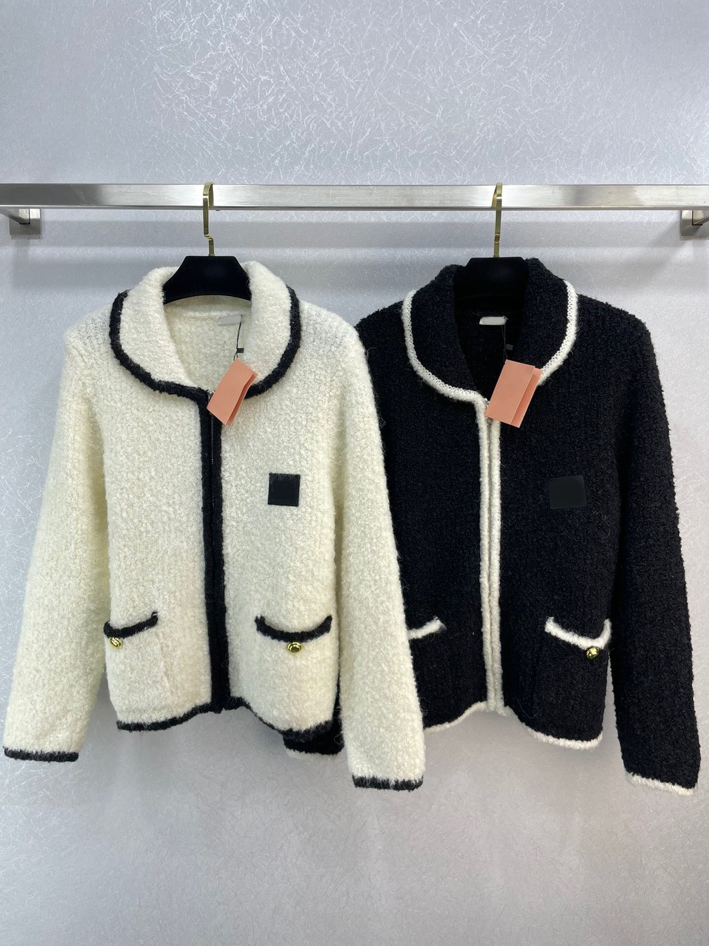 

Designer Women's Jackets 2022 Autumn Winter Women's Sweaters Lapel Long Sleeve Knitting Cardigan Women Pocket Zip Up Sweater Coat, White