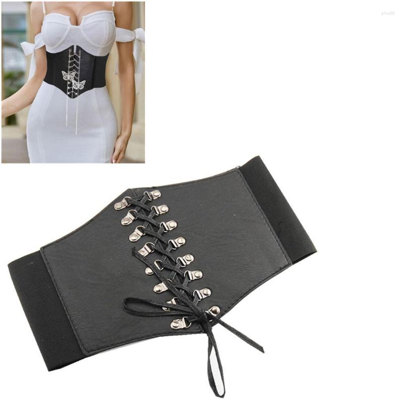

Belts Cincher Girl Clothes Decoration Front Tie Up Leather Belt Women's Wide Band Ladies Waist Tied Waspie Corset Elastic, Black