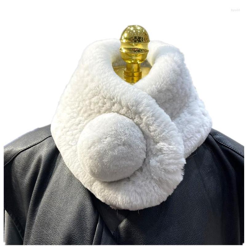 

Scarves Real Rex Fur Collar Scarf For Women Neck Shrug Fall Winter Big Pompom Ball