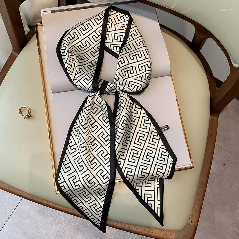 

Scarves Aesthetic Fashion Pattern Printing Long Silk Scarf Female Literary Party Travel Hair Decorative Headband Tie Wrist Strap Bag