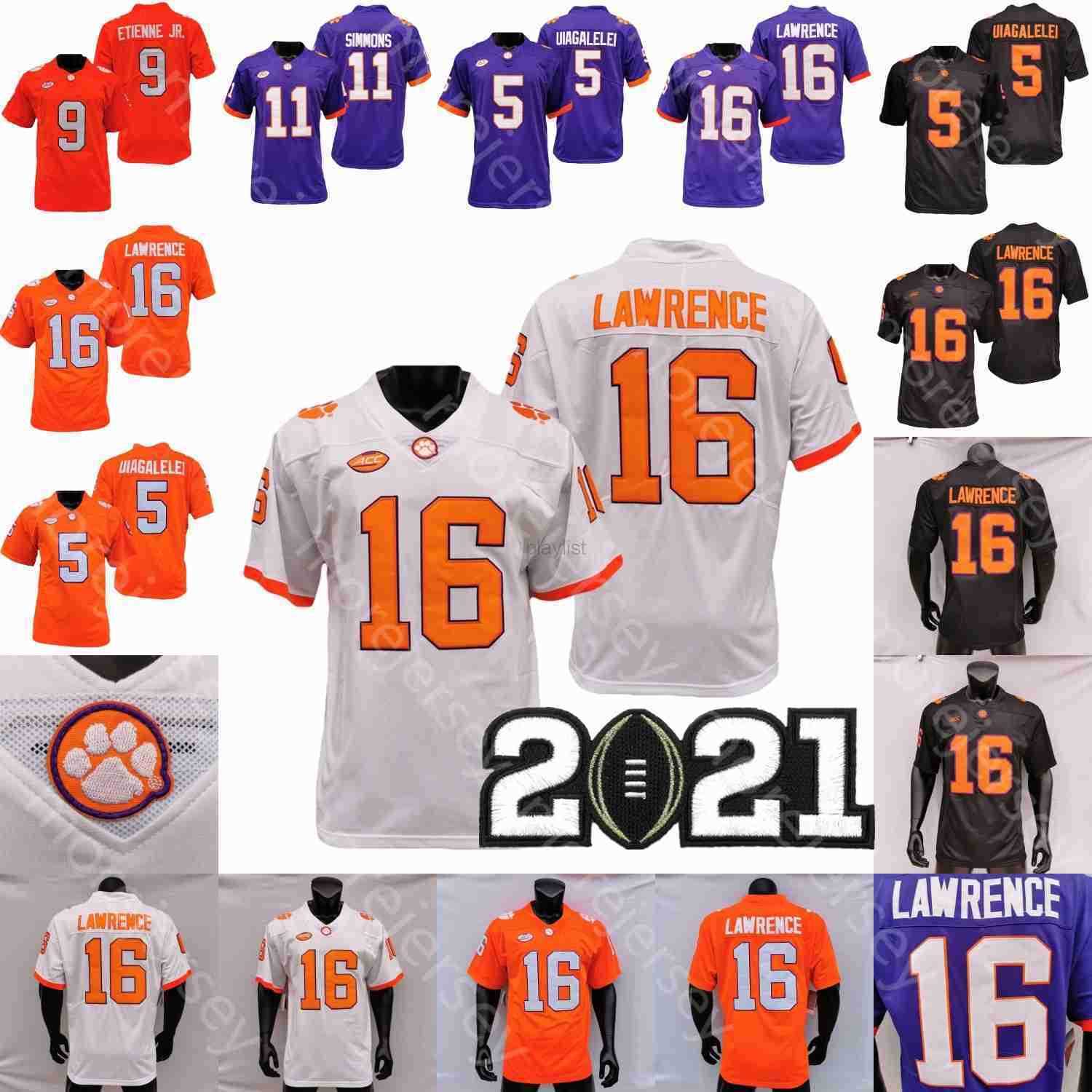 

American College Football Wear Clemson Tigers Football Jersey NCAA Trevor Lawrence D.J. Uiagalelei Will Shipley Henry Mafah Collins Klubnik Taylor Allen, White 2021 patch