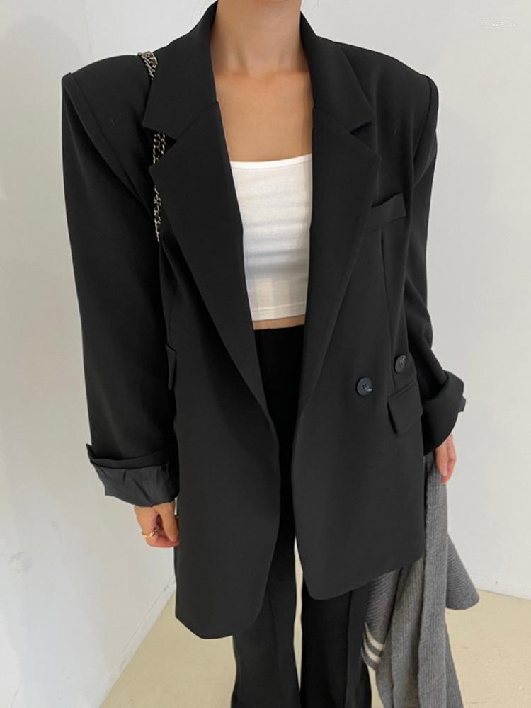 

Women's Suits Korean Loose Khaki Blazers Women Notched Long Sleeve Patchwork Single Breasted Vintage Blazer Female Autumn Clothing H578, Black