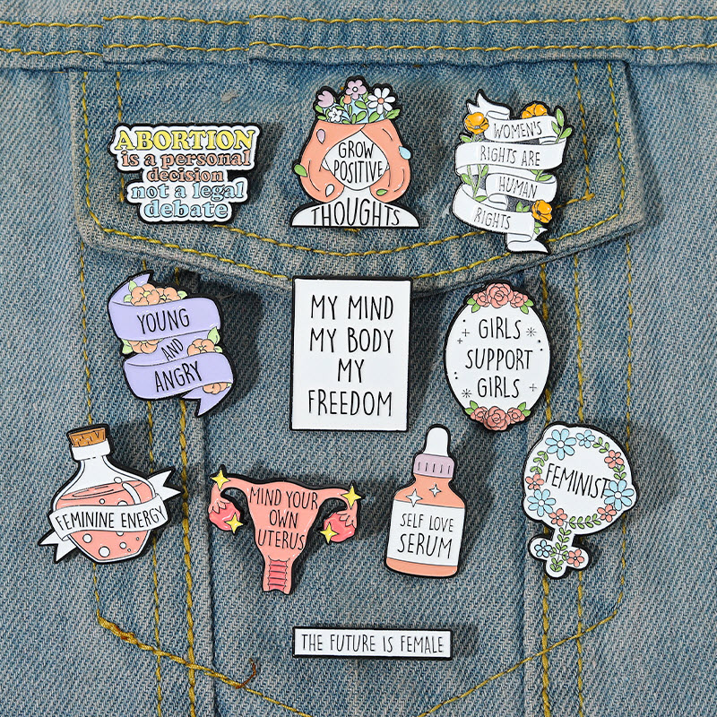 

Girl Power Enamel Pins Custom Feminism Brooches Self Love The Future is Female Lapel Badges Quotes Jewelry Gift for Friends, Color #1