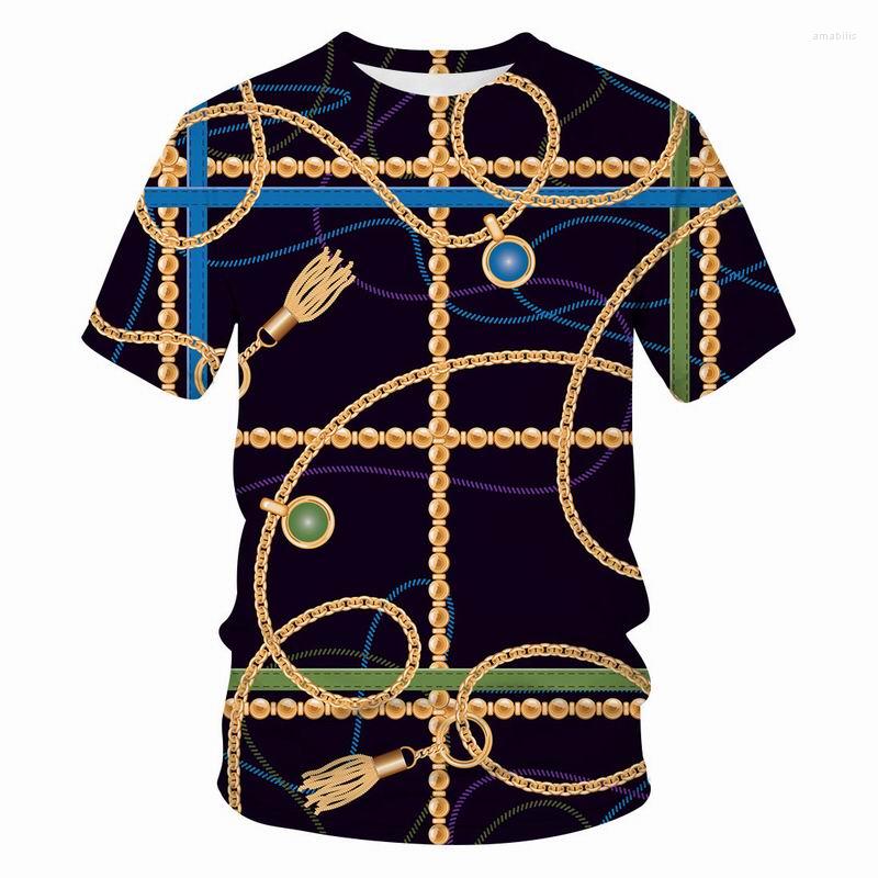 

Men's T Shirts Casual Short Sleeve T-Shirt Chain Luxurious Streetwear Harajuku Tee Golden Flower 3D Printed O-Neck Fashion Tops, Cbt-2346