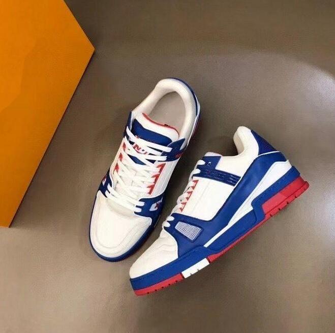 

3D printed embroidered sports shoes 1845 denim leather flat-bottomed running fitness tennis coach casual shoes, Blue