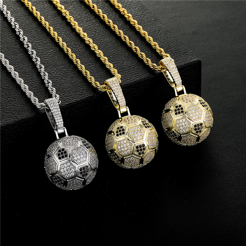 

Hip Hop World Football Pendant Sporty Style Micro set Zircon Necklace Fans Flag Color DIY Wholesale