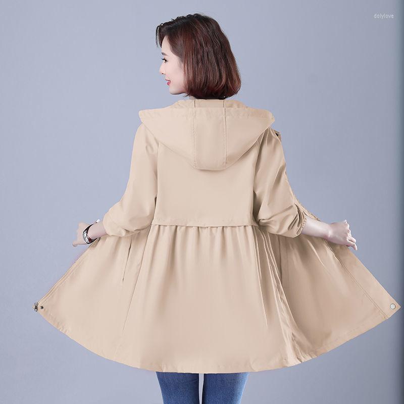 

Women's Trench Coats Spring Autumn Women Coat Fashion With Lining Loose Plus Size Mid-length Windbreaker Female Casual Hooded Outerwear, Red