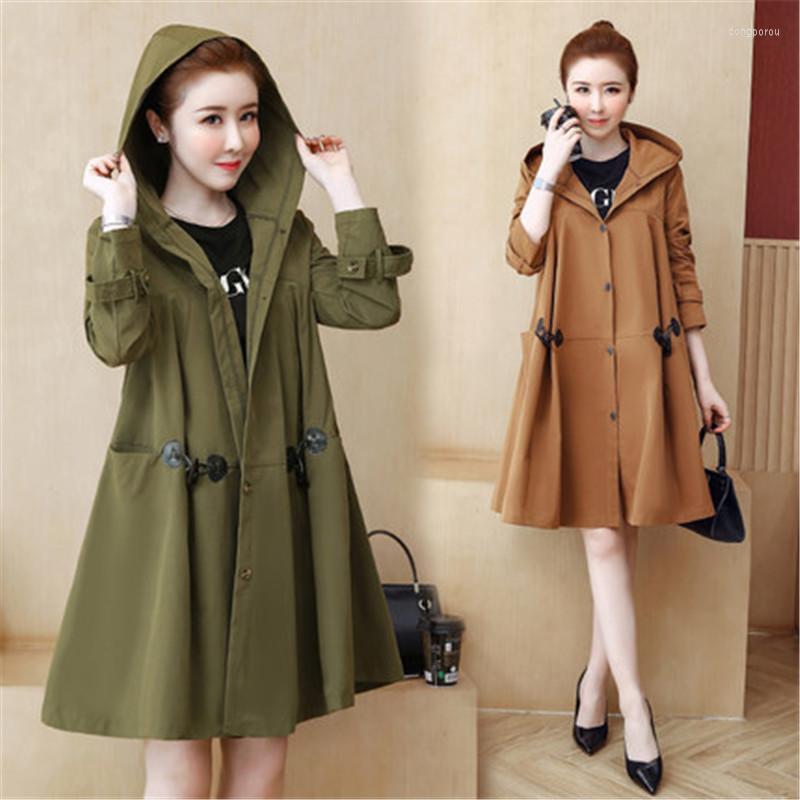 

Women's Trench Coats 2022 Spring Autumn Long Coat Loose Thin Women Clothing Hooded Cloak Windbreaker Outerwear N994, Khaki