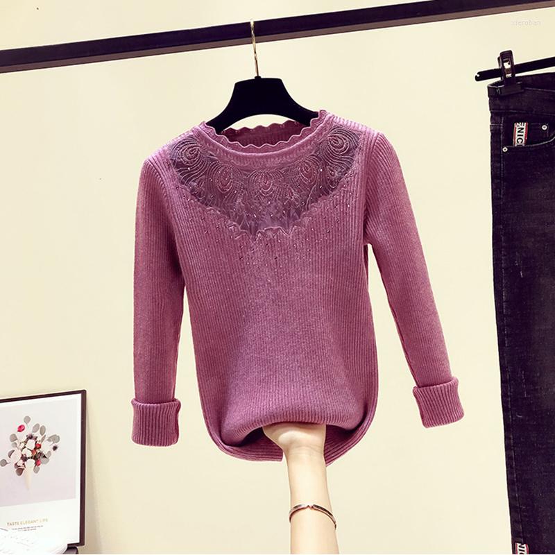 

Women's Sweaters GGRIGHT 2022 Autumn Winter Fashion Causal Sweater Women O-ncek Diamond Lace Mesh Top Pullover Soft Touching White Tops, Purple