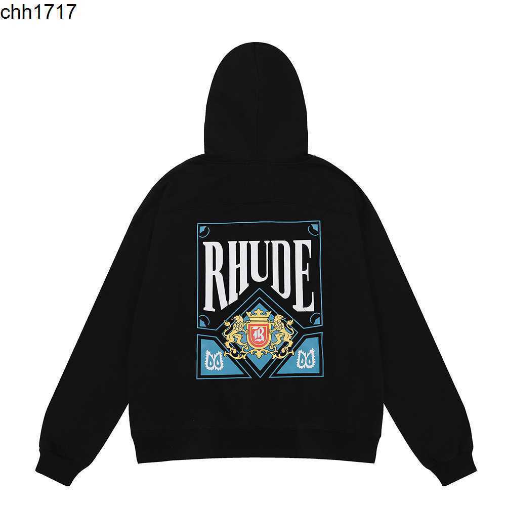 

American fashion brand rhudes card crown printed Terry Hoodie for men and women, Rice apricot color