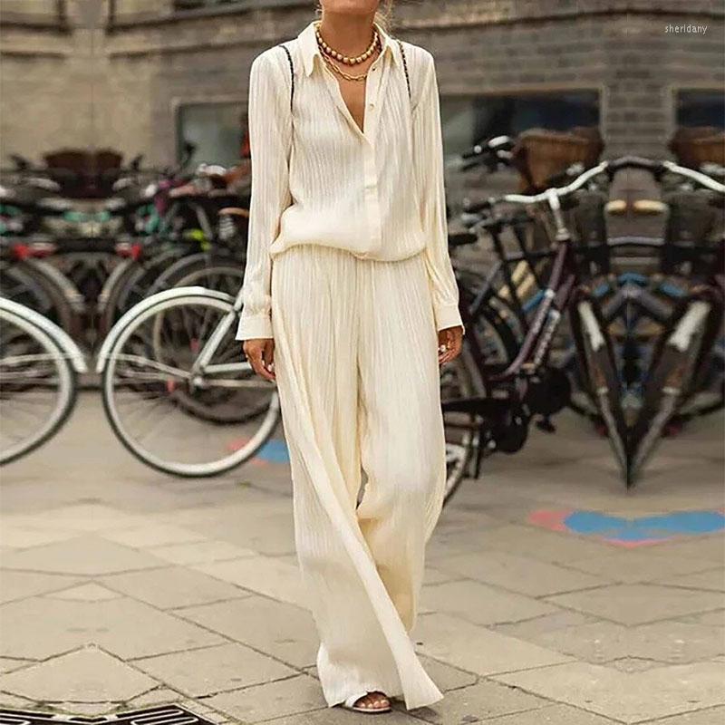 

Women' Two Piece Pants 2 Set Women Spring Casual Solid Long Sleeve Shirt Loose Commute Suit Female Fashion Streetwear Outfits Summer, Black