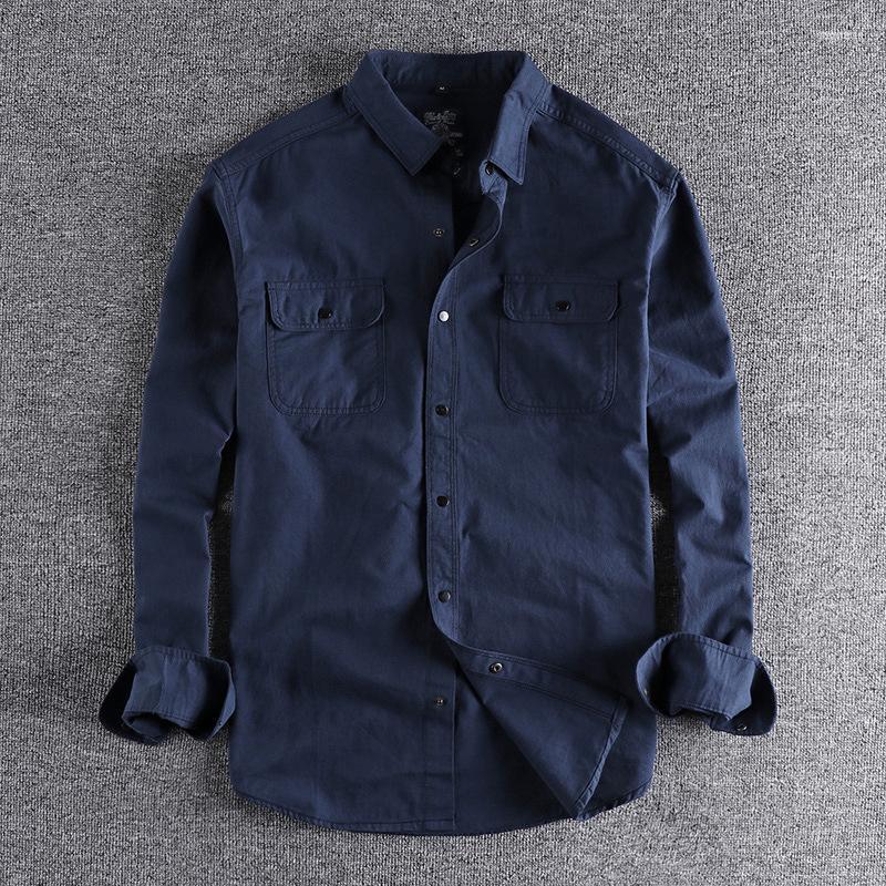 

Men's Casual Shirts Men's Vintage Men Shirt 2022 Spring Autumn Solid Color Long Sleeve Cargo Pocket Pure Cotton Male Tee Top Holiday, Black