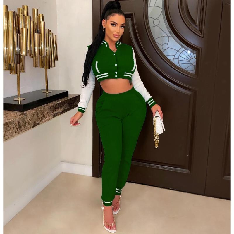 

Women' Two Piece Pants 2022 INS High-end Young Short Style Baseball Set Casual Office Lady Full Sleeve Cloth Long Slim Women 2, Black