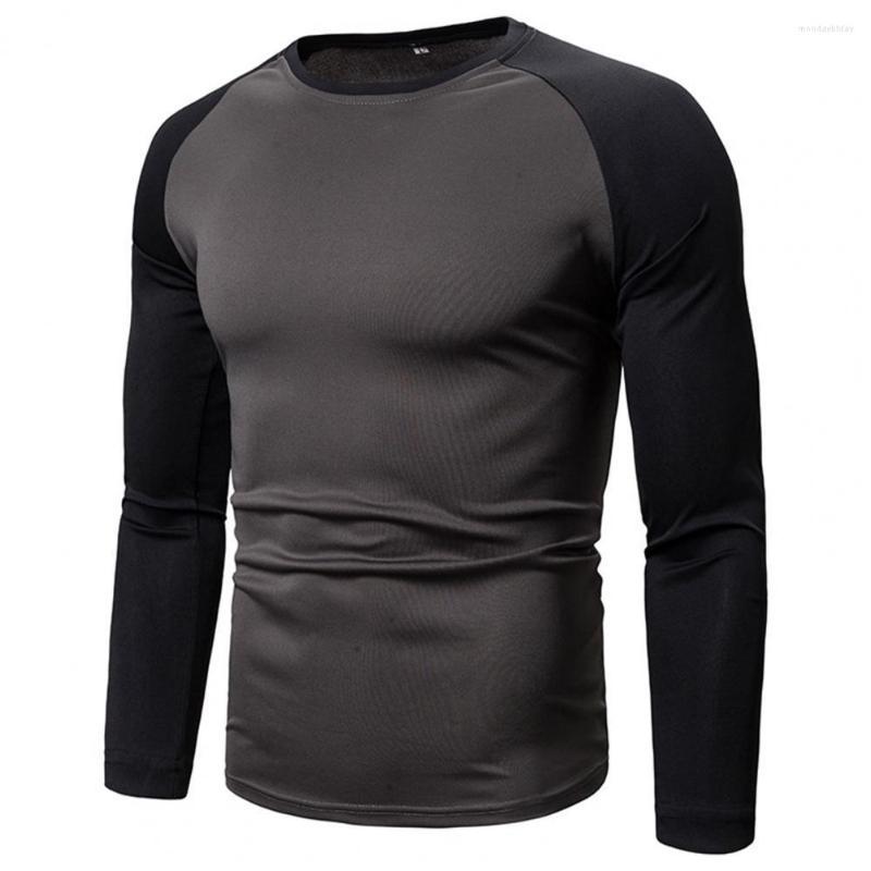 

Men's T Shirts Men T-shirt Color Block Patchwork Crew Neck Raglan Sleeve Pullover For Clothing Autumn Winter, White