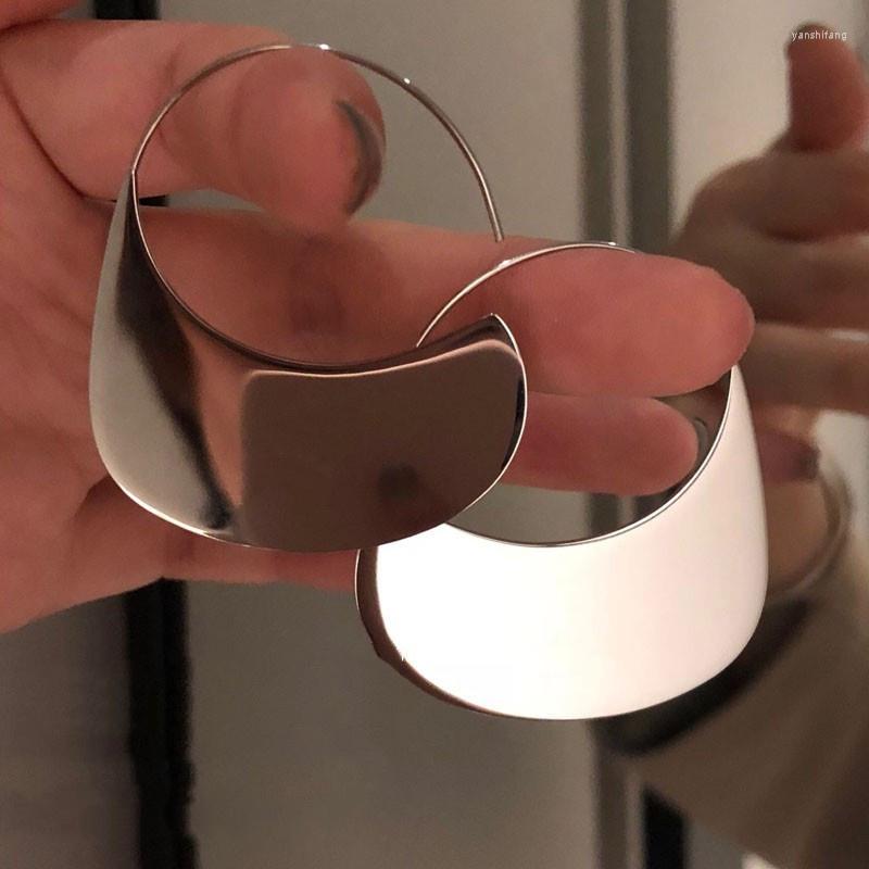 

Hoop Earrings Star With Mirror Hook Silver Tone Metal Wind Irregular Blade Female Trend Fashion Street All-Match Jewelry Gift