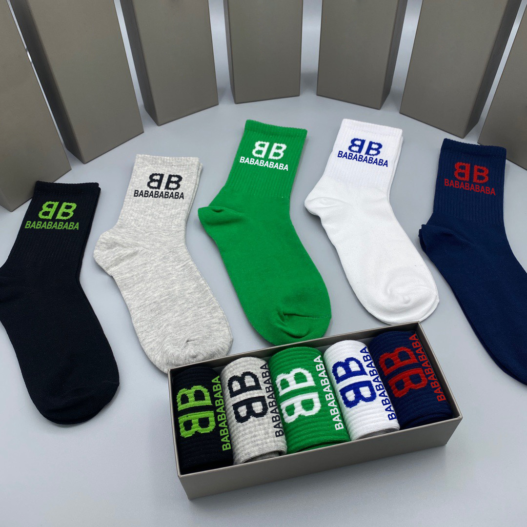 

2023 Designer Mens Womens Socks Five Pair Luxe Sports Winter Mesh Letter Printed Sock Embroidery Cotton Man With Box, 1 box = 5 pairs