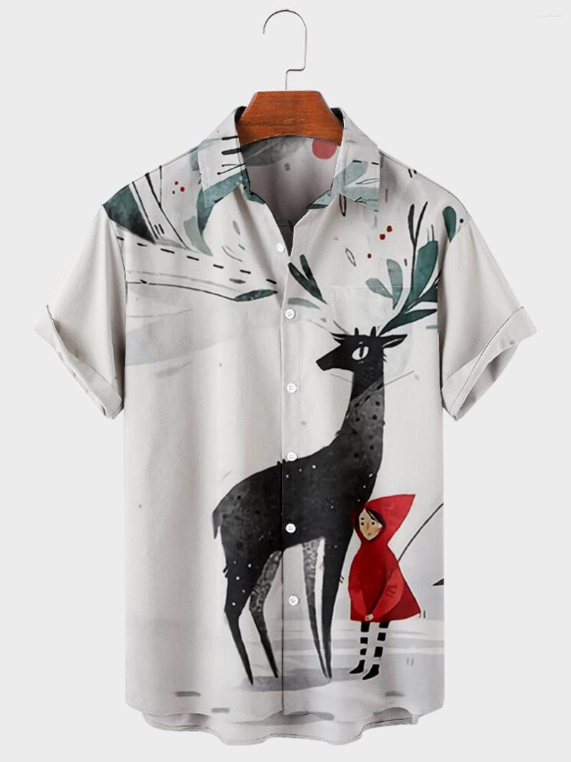 

Men's Casual Shirts 2022 Selling Halloween Design Digital Printing Loose Large Button Short Sleeve Cardigan Men's Shirt, 11 a606 white line