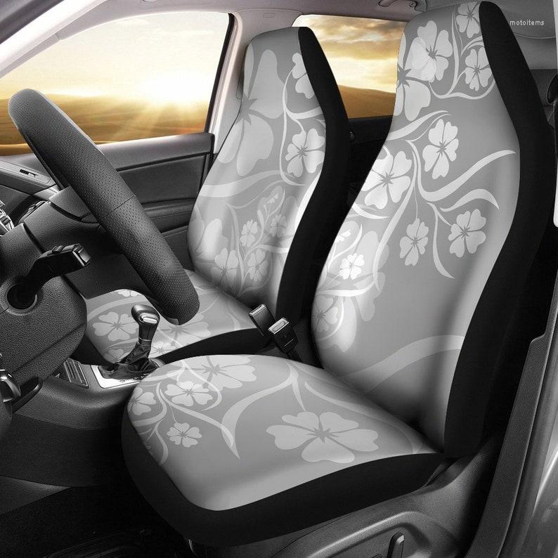 

Car Seat Covers Grey Floral Flowers Pair 2 Front Protector Accessory
