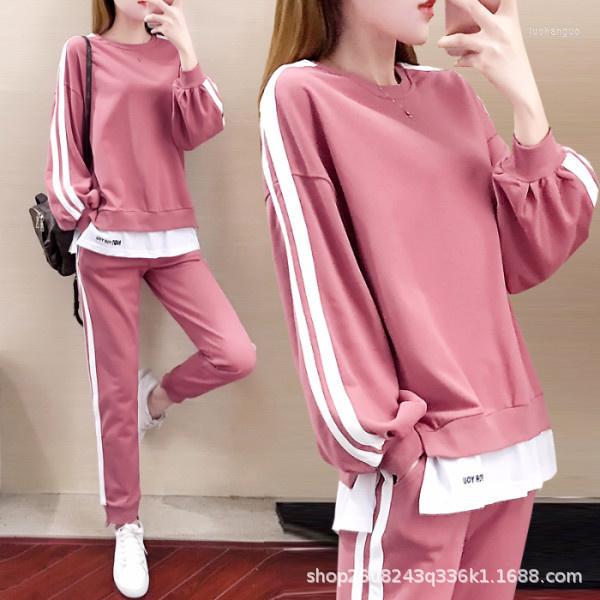 

Women's Two Piece Pants Women's Spring Cool Two-piece Set Loose Soft Breathable Sports Suit Round Neck Long Sleeve Elastic, Black