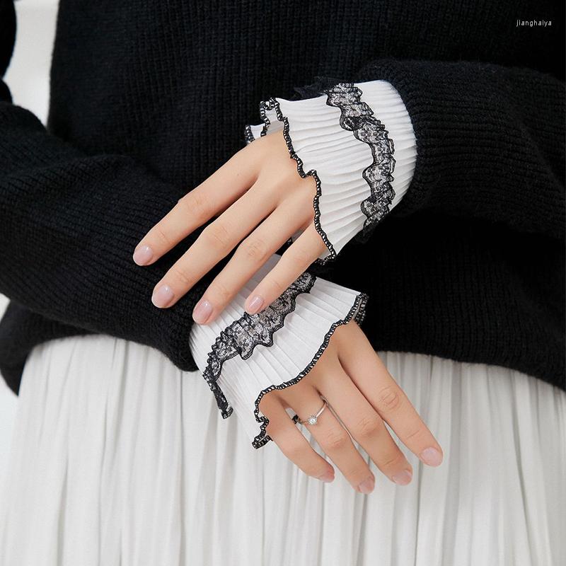 

Knee Pads White Women Detachable Sleeve Fake Cuffs Female Lace Pleated Flare False Ruffles Wristband Decorative Accessory, Style 2