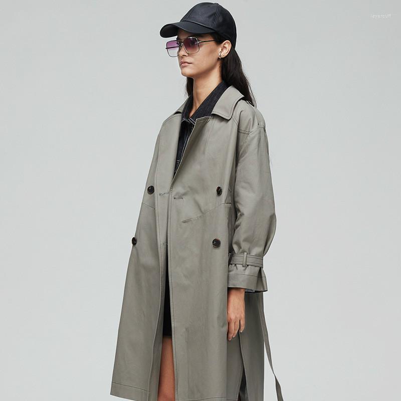 

Women' Trench Coats Autumn Winter Windbreaker European Women' Fashion Avant-Garde Design Collision Line Casual British Ol Closing Belt, Gray
