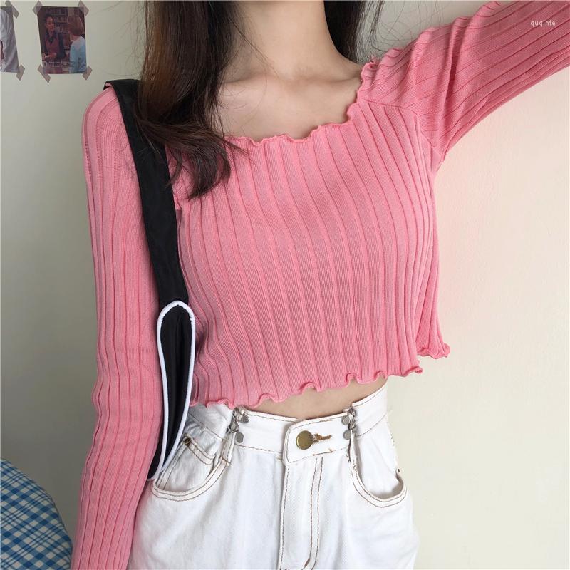 

Women's Sweaters Women's Sweater 2022Winter Fashion Sexy Navel Bare Cropped Tops Chic Wave Edge Casual Lady Knitted Pullover Short Solid, Green
