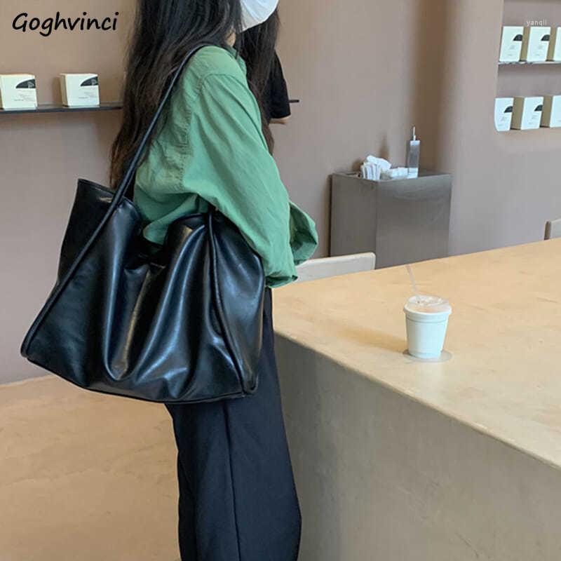 

Evening Bags Shoulder Women Solid Color PU Leather Luxury Design Casual Totes Ladies Simple Brand Large Capacity Shopping Bag Korean Ins, Black