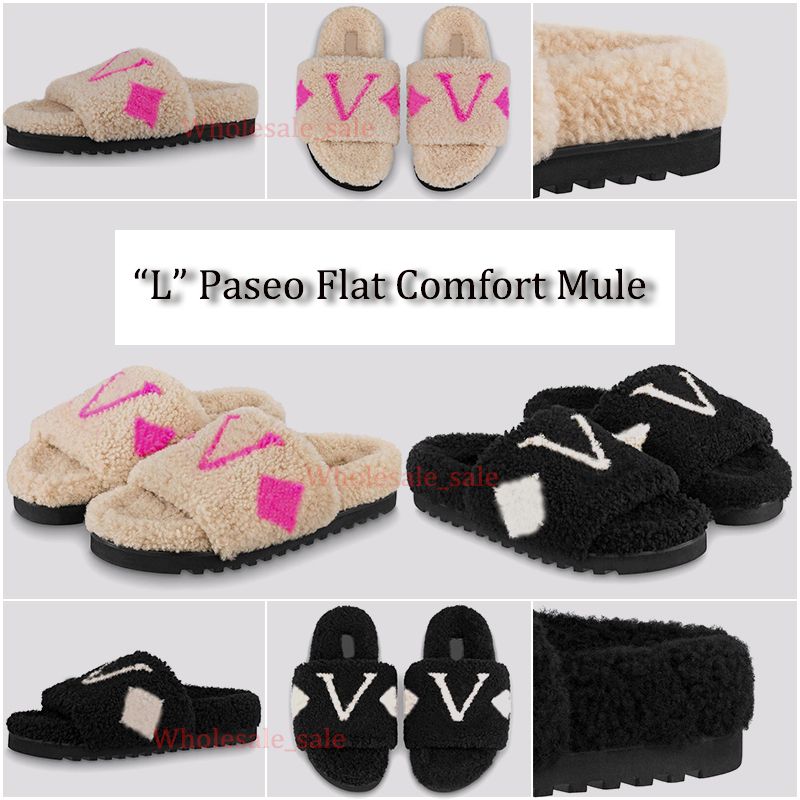 

New Luxury Designer Women Slippers mens Paris furry Wool slipper indoor shoes Comfortable plush girl flip flops Winter fur fluffy warm bedroom home sandal, 3 d pink 35-42