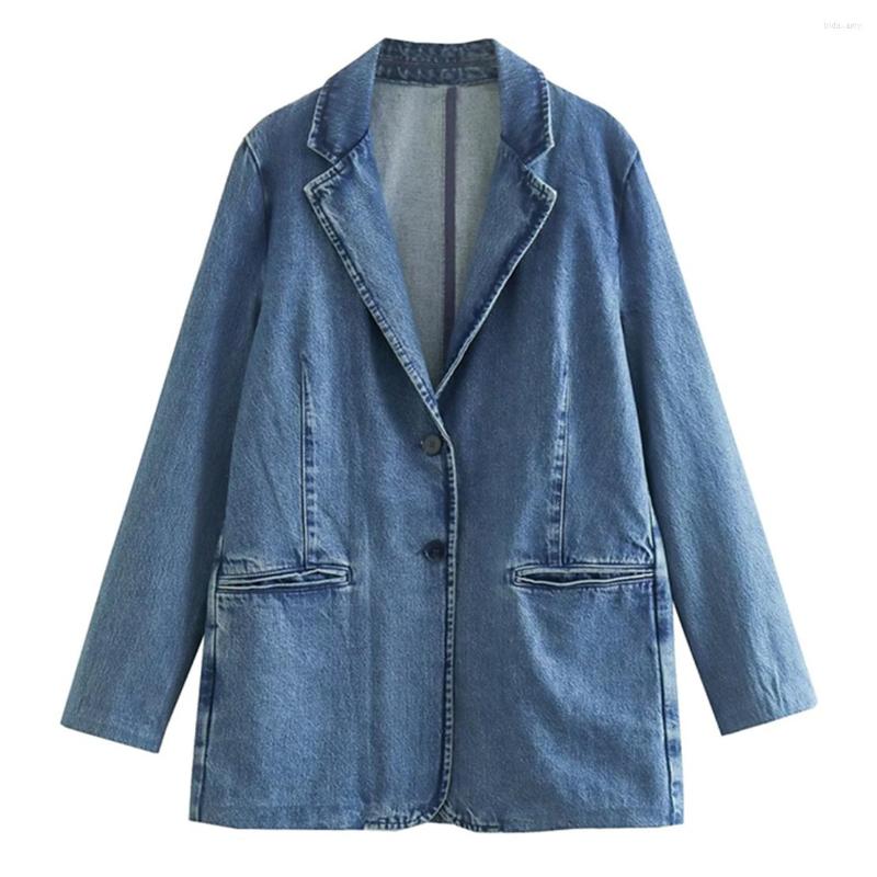 

Women's Suits Jenny&Dave Vintage Washed Notched Denim Blazers Women Jacket, Blue