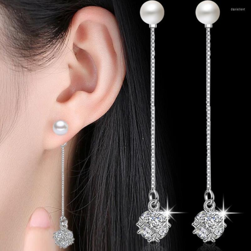 

Hoop Earrings Fashion Zircon Sweet Long Tassel Pearl Ladies