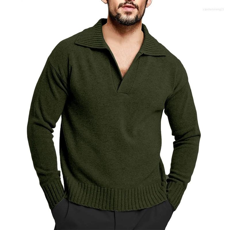 

Men's Sweaters Casual Men's Solid Color Knitted Sweater Long Sleeve Turn-down V Neck Male Pullover Fashion Bottoming Shirt Men Classic, Gray